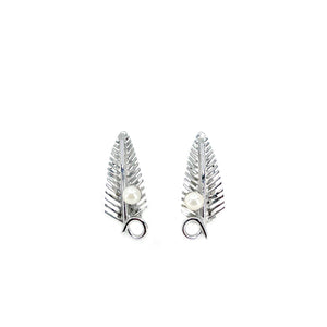 Palm Leaf Vintage Boho Akoya Saltwater Cultured Pearl Clip Earrings- Sterling Silver