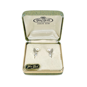 Van Dell Designer Akoya Saltwater Cultured Pearl Vintage Screwback Earrings- Sterling Silver