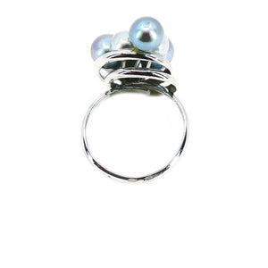 Cluster Leaf Blue Japanese Saltwater Akoya Cultured Pearl Vintage Ring- Sterling Silver Adjustable