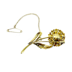 Two Tone Retro Vintage Japanese Cultured Saltwater Akoya Pearl Flower Brooch- Sterling Silver Gold Plate