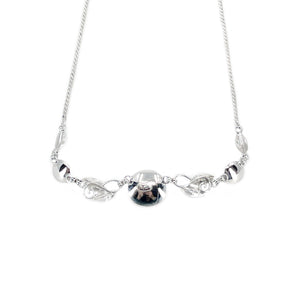 Van Dell Boho Leaf Japanese Cultured Akoya Pearl Pendant Chain Choker- Sterling Silver 15.50 Inch