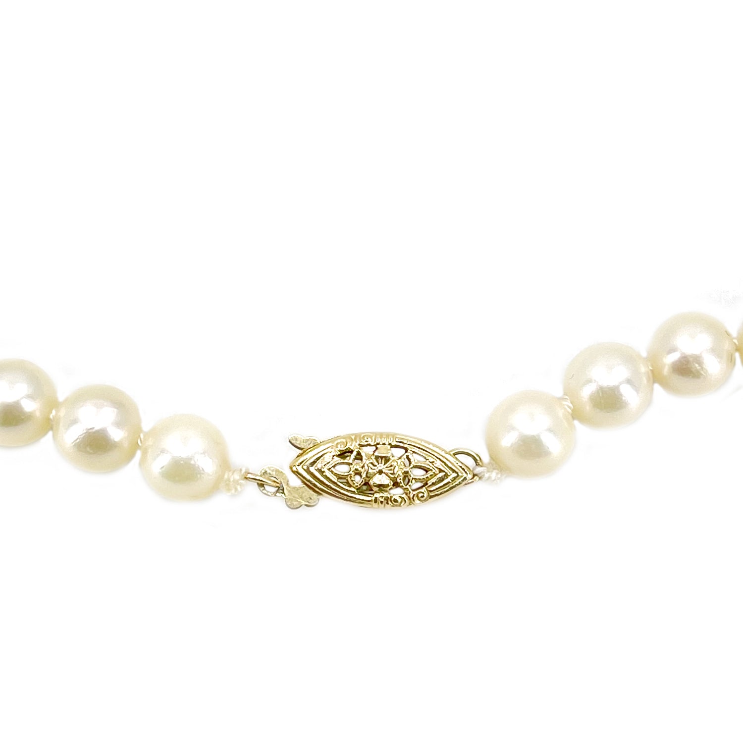 Murata Vintage Japanese Cultured Akoya Pearl Strand Necklace Box- 14K Yellow Gold 17.75 Inch