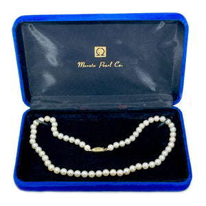Murata Vintage Japanese Cultured Akoya Pearl Strand Necklace Box- 14K Yellow Gold 17.75 Inch