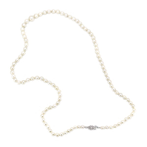 Vintage Filigree Mid-Century Cultured Akoya Pearl Necklace Strand - 14K White Gold 20.75 Inch