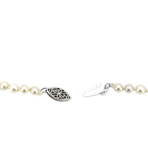 Vintage Filigree Mid-Century Cultured Akoya Pearl Necklace Strand - 14K White Gold 20.75 Inch