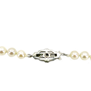 Art Deco High Quality Diamond Graduated Japanese Saltwater Cultured Akoya Pearl Strand - 14K White Gold 17 Inch