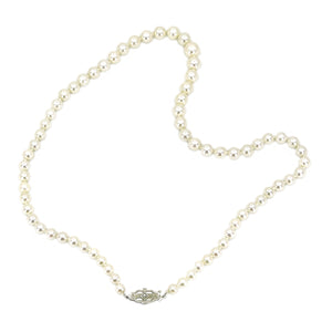 Art Deco High Quality Diamond Graduated Japanese Saltwater Cultured Akoya Pearl Strand - 14K White Gold 17 Inch