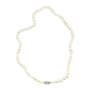 Vintage Floral Filigree Japanese Saltwater Cultured Akoya Pearl Strand - 14K White Gold 16.50 Inch