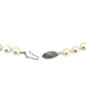 Vintage Floral Filigree Japanese Saltwater Cultured Akoya Pearl Strand - 14K White Gold 16.50 Inch