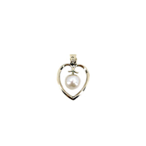 Petite Mid Century Heart Japanese Saltwater Akoya Pearl Vintage Pendant- 10K Yellow Gold