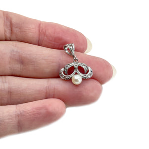 Art Nouveau Japanese Saltwater Cultured Akoya Vintage Paste Stone Pendant- Sterling Silver