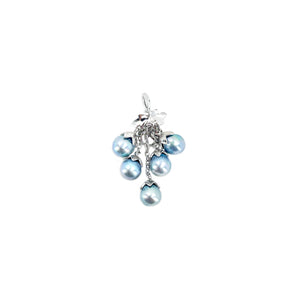 Bright Blue Japanese Saltwater Cultured Akoya Vintage Grape Dangle Pendant- Sterling Silver