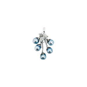 Bright Blue Japanese Saltwater Cultured Akoya Vintage Grape Dangle Pendant- Sterling Silver