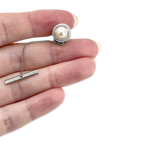 Vintage Braided Mid-Century Japanese Saltwater Akoya Cultured Pearl Tie Tac- Sterling Silver