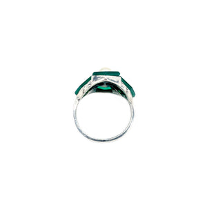 Chrysoprase Tablet Retro Japanese Saltwater Akoya Cultured Pearl Vintage Ring- Sterling Silver Sz 6 1/4