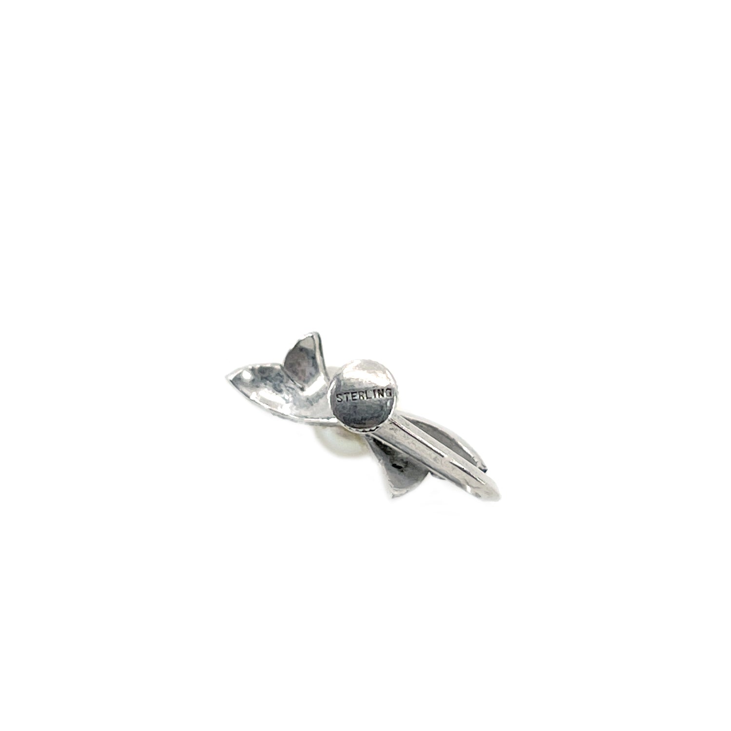 Deco Engraved Ribbon Akoya Saltwater Cultured Pearl Screwback Earrings- Sterling Silver