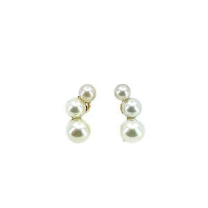 Triple Vintage Japanese Akoya Saltwater Cultured Pearl Screwback Earrings- 14K Yellow Gold