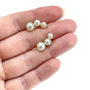 Triple Vintage Japanese Akoya Saltwater Cultured Pearl Screwback Earrings- 14K Yellow Gold