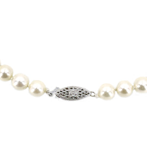 Filigree Choker Mid-Century Japanese Saltwater Cultured Akoya Pearl Strand - 14K White Gold 16 Inch