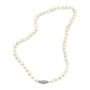Filigree Choker Mid-Century Japanese Saltwater Cultured Akoya Pearl Strand - 14K White Gold 16 Inch