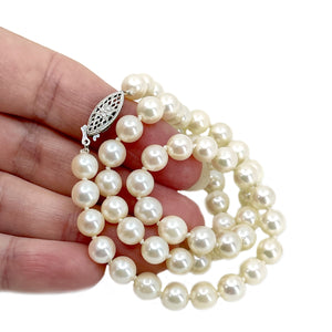 Filigree Choker Mid-Century Japanese Saltwater Cultured Akoya Pearl Strand - 14K White Gold 16 Inch