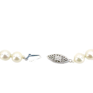 Filigree Choker Mid-Century Japanese Saltwater Cultured Akoya Pearl Strand - 14K White Gold 16 Inch