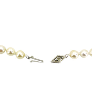 Baroque Diamond Mid-Century Japanese Saltwater Cultured Akoya Pearl Strand - 14K White Gold 21.25 Inch