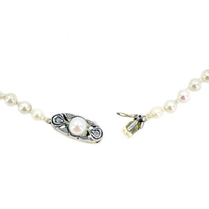 Antique Rough Diamond Graduated Japanese Saltwater Cultured Akoya Pearl Necklace - 18K Yellow Gold Sterling Silver 21.50 Inch