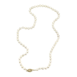 Vintage Petite Japanese Cultured Saltwater Akoya Pearl Necklace - 14K Yellow Gold 17 Inch