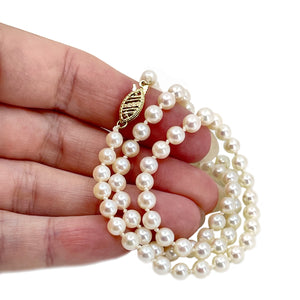 Vintage Petite Japanese Cultured Saltwater Akoya Pearl Necklace - 14K Yellow Gold 17 Inch