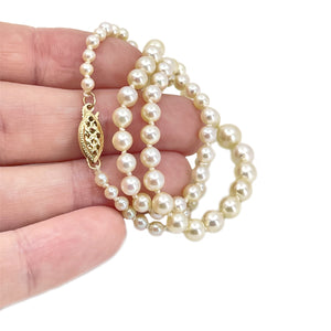Choker Petite Graduated Japanese Cultured Saltwater Akoya Pearl Necklace - 14K Yellow Gold 14.50 Inch