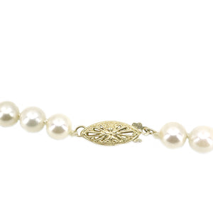 Mid Century Modern Japanese Cultured Saltwater Akoya Pearl Necklace & Shortener Pin- 14K Yellow Gold 24.50 Inch