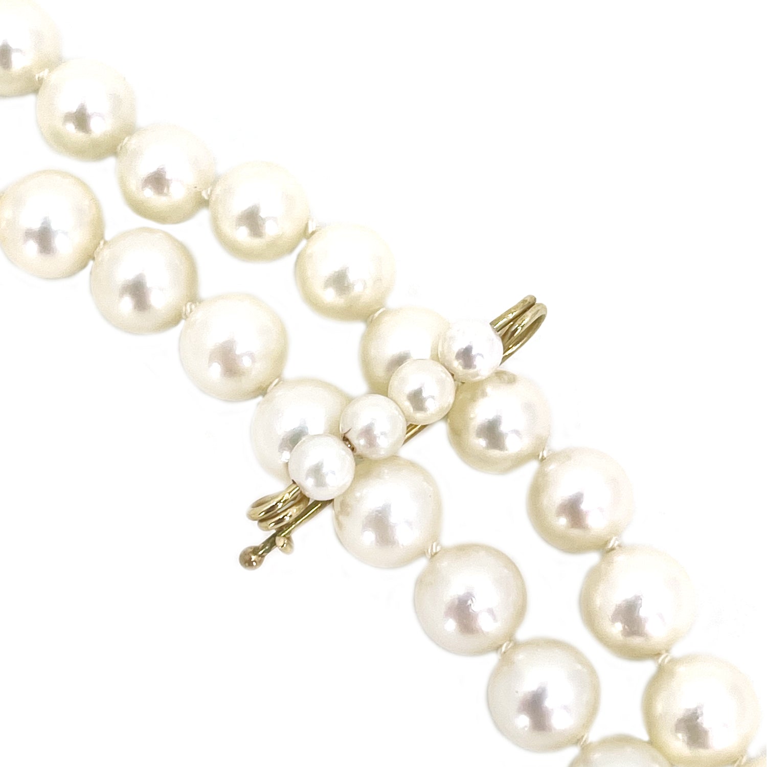 Mid Century Modern Japanese Cultured Saltwater Akoya Pearl Necklace & Shortener Pin- 14K Yellow Gold 24.50 Inch