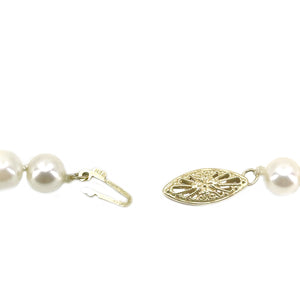 Mid Century Modern Japanese Cultured Saltwater Akoya Pearl Necklace & Shortener Pin- 14K Yellow Gold 24.50 Inch