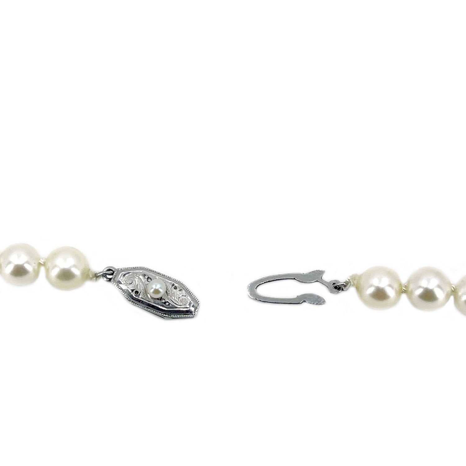 Opera Art Deco Engraved Japanese Saltwater Cultured Akoya Pearl Vintage Necklace - Sterling Silver 30 Inch
