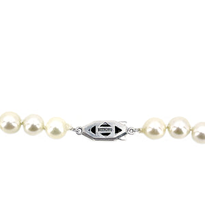 Opera Art Deco Engraved Japanese Saltwater Cultured Akoya Pearl Vintage Necklace - Sterling Silver 30 Inch