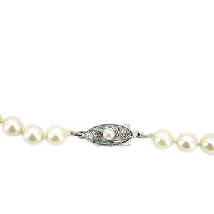 Vintage Milgrain Japanese Saltwater Cultured Akoya Pearl Vintage Necklace - Sterling Silver 17.50 Inch