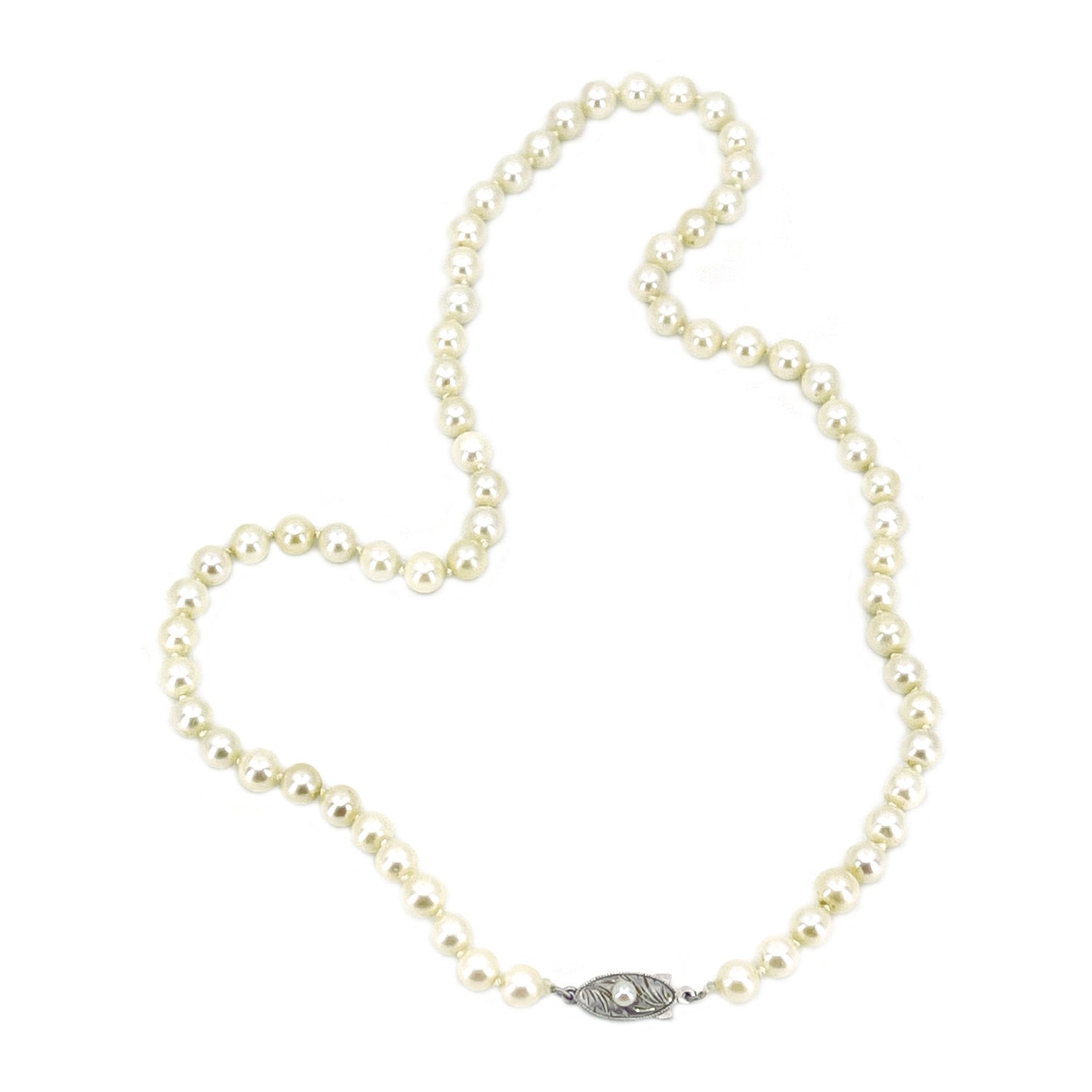 Vintage Milgrain Japanese Saltwater Cultured Akoya Pearl Vintage Necklace - Sterling Silver 17.50 Inch