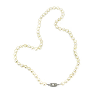 Vintage Milgrain Japanese Saltwater Cultured Akoya Pearl Vintage Necklace - Sterling Silver 17.50 Inch