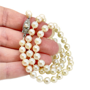 Vintage Milgrain Japanese Saltwater Cultured Akoya Pearl Vintage Necklace - Sterling Silver 17.50 Inch