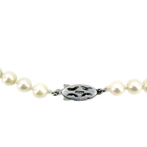 Vintage Milgrain Japanese Saltwater Cultured Akoya Pearl Vintage Necklace - Sterling Silver 17.50 Inch