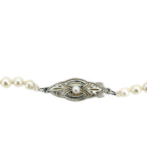 Art Deco Graduated Japanese Saltwater Cultured Akoya Pearl Vintage Necklace - Sterling Silver 21.25 Inch