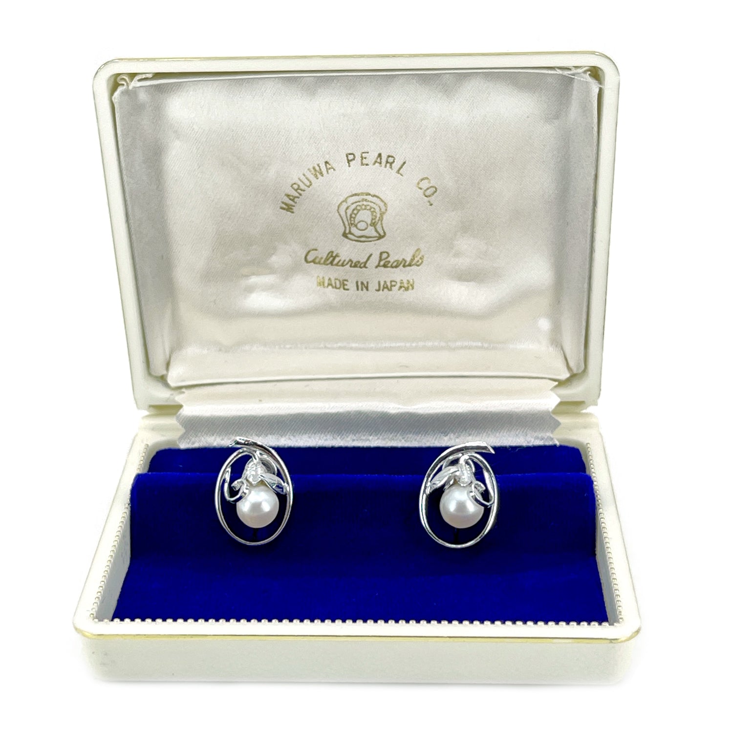Vintage Maruwa Pearl Designer Akoya Saltwater Cultured Pearl Screwback Eggplant Earrings Original Box- Sterling Silver