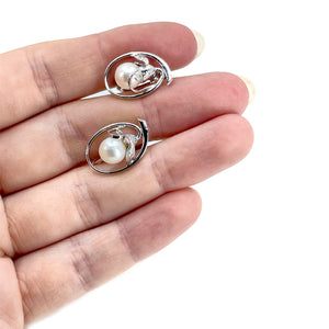 Vintage Maruwa Pearl Designer Akoya Saltwater Cultured Pearl Screwback Eggplant Earrings Original Box- Sterling Silver