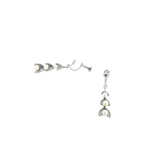 Dangle Milgrain Leaf Akoya Saltwater Cultured Pearl Vintage Screwback Earrings- Sterling Silver