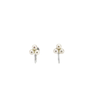 Triple Cluster Vintage Akoya Saltwater Cultured Pearl Screwback Earrings- Sterling Silver