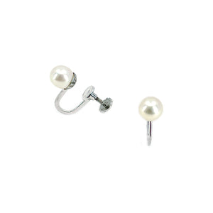 Vintage Mid-Century Akoya Saltwater Cultured Pearl Screwback Stud Earrings- Sterling Silver