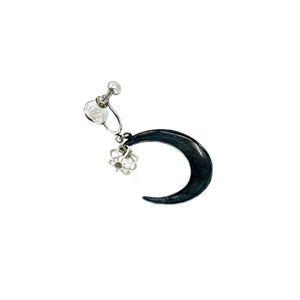 Amita Japan Black Enamel Akoya Saltwater Cultured Pearl Screwback Crescent Moon Earrings- Sterling Silver