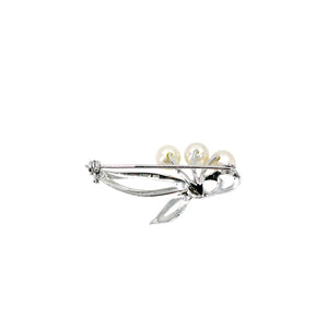 Triple Pearl Leaf Style Japanese Saltwater Akoya Vintage Cultured Pearl Vintage Brooch- Sterling Silver