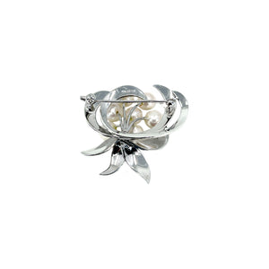 Mid Century Vintage Cluster Japanese Saltwater Akoya Vintage Cultured Pearl Brooch- Sterling Silver